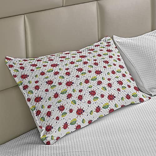 Ambesonne Ladybugs плетени ватенка перници, рачен цртано цртани листови од лисја, апстрактни украсни илустрација на природата, стандардна покривка за перница со големина н