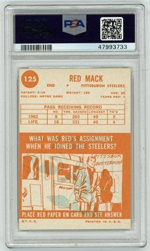 1963 Steelers Red Mack потпиша дебитант картичка Топс #125 Auto RC PSA/DNA Packers - Фудбалски плочи со автограми за дебитантски картички