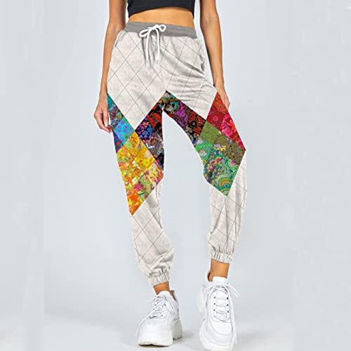 Bblulu жени џогер џемпери за џемпери модни цветни принт удобни еластични панталони привлекувајќи атлетски тренингот, пантолона со џеб