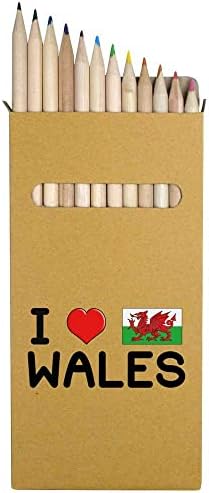 Azeeda 12 x 'I Love Wales' долги моливчиња во боја на 178мм/сет на молив