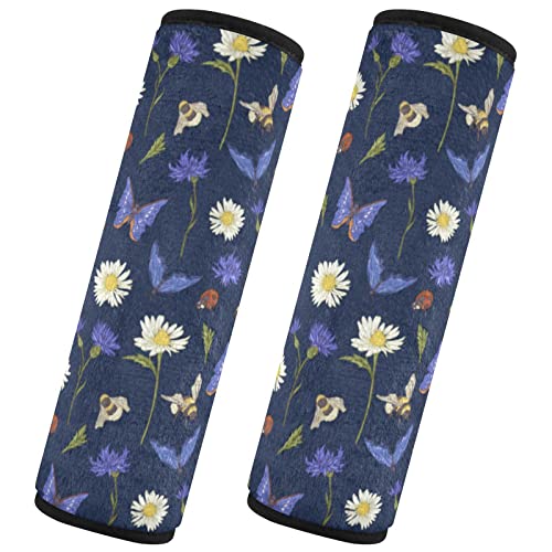 Daisies Bee Puterflies Car Seat Stap Covers for Baby Kids 2 парчиња ленти за седишта за автомобили, раменици за перничиња за заштита