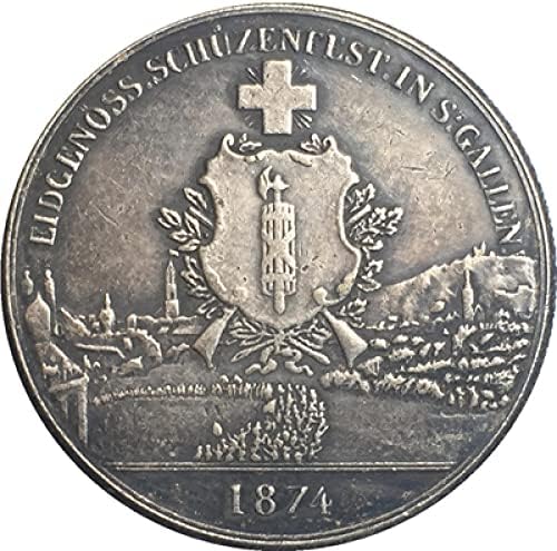 Швајцарија 5 Франкен Снимање Фестивал 1874 Монети Копија