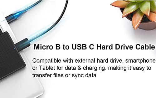 Кабел за хард диск на Eyoold Micro B до USB C, 15,7-инчен SuperSpeed ​​USB C Micro B кабел, брзо полнење, кабел за пренесување на податоци компатибилен со Toshiba Canvio, Westgate, Seagate, Galaxy S5 белешка