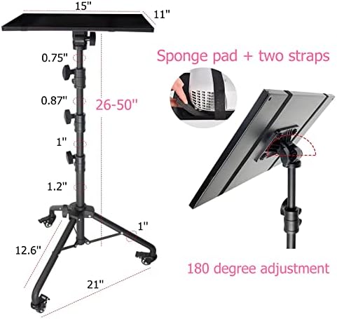 Stand yoidfor Projector Stand, лаптоп штанд со макари, мултифункционална висина прилагодлива од статив од 26 до 50 инчи, за канцеларија, дом,
