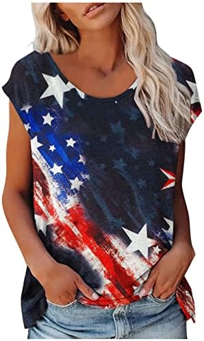 Американска кошула со знаме за жени без ракави на 4-ти јули резервоар на врвовите на Обични графички маици Starвездички ленти во САД.