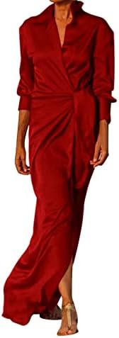 Есенска женска чипка со висока половината разделување макси фустан со долг ракав јака од лаптоп плус големина високи ниски фустани за жени
