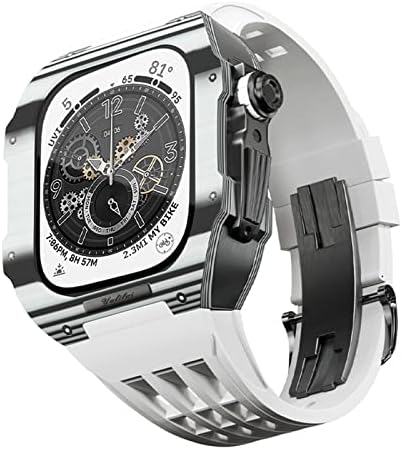 Гума за часовници CNHKAU со јаглеродно влакно куќиште компатибилен со Apple Watch Series 8 7 44 45 mm, Carbon Fiber Case Rugged