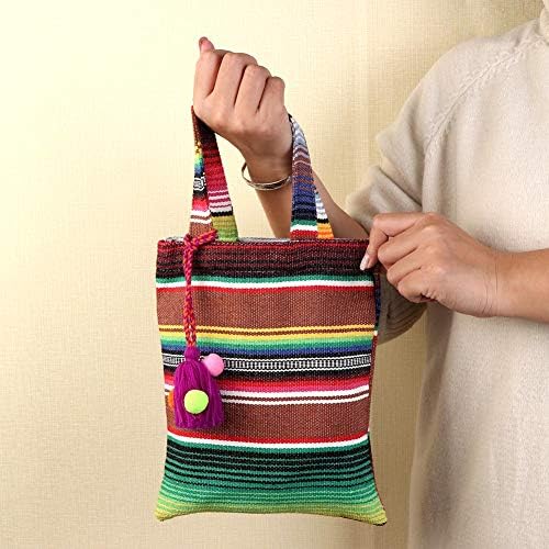 Нашите топли 6 парчиња Мини Мексикански Торби За Наклонетост, Рачно Ткаени Мексикански Чанти со Шарени Висечки Ресни За Украси За Мексикански