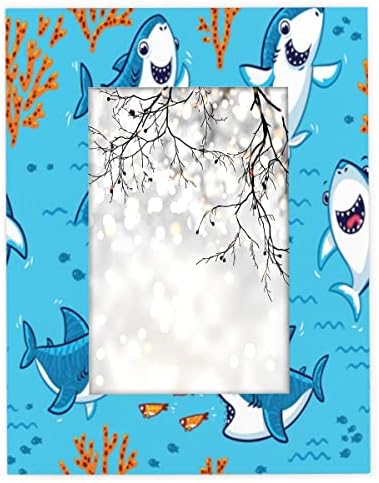 Cfpolar океански морски животински ајкули сини 8x10 рамка за слика дрво со фотографии без мат фото рамки за табела или wallиден декор