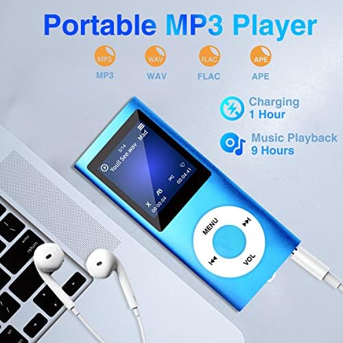 MP3 плеер со Bluetooth 5.0, музички плеер со 32 GB TF картичка, FM, слушалки, преносен музички плеер Hifi со гласовен рекордер/видео/видео-преглед/е-книги
