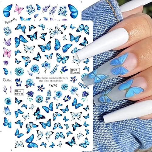 Silpecwee 14 листови налепници за уметност од пеперутка за нокти Декларации за жени Девојче Девојче пеперутка налепници за нокти 3Д пеперутки за