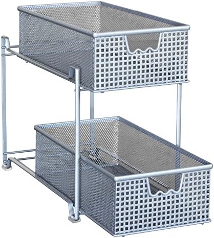 Decobros 2 Tier Mesh Sliding Counter Cashets Организатор фиока, сребро