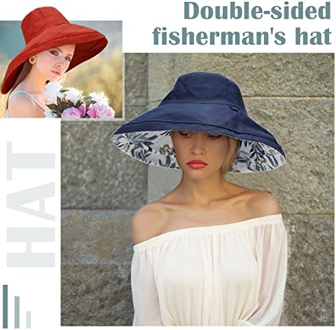 6 парчиња корпа капа за жени Реверзибилна цветна сонце капа УВ заштита, пакувана широка капа за летен врел ден