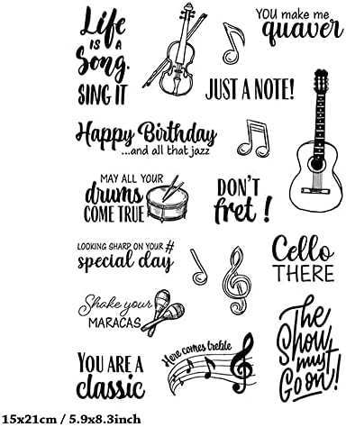Гитара виолина среќен роденден музика јасни марки за правење картички за украсување DIY -книги, музички инструменти зборови силиконски