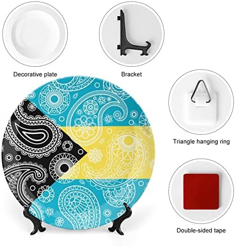 Декоративна чинија со знаме на Бахама Пајсли, тркалезна плоча за керамичка чинија, кинеска плоча со приказ за свадбениот декор на забавата