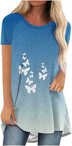 Виолетова кошули за жени гроздобер графики од пеперутка, обични преголеми блузи, проточни летни долги туники за хеланки