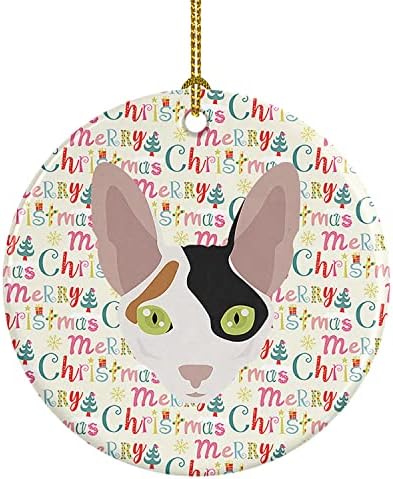 Богатства на Каролина WDK2324CO1 Корниски Рекс мачка Божиќна керамичка украс, украси за новогодишни елки, виси украс за Божиќ, празник, забава, подарок,