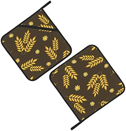 Златни уши од пченица и зрна кујнски пешкири со држачи за тенџере со топлина, отпорни на топли влошки 2 парчиња топлинска мат 8 × 8