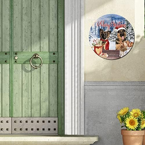 Тркалезен метален знак Божиќно куче топло какао колачиња круг венец знак гроздобер wallиден бар знак класичен божиќен метал уметност отпечатоци