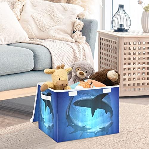 Крафиг Животински Ајкули Сина Кутија За Складирање Со Преклопување Голема Коцка Канти За Организатори Контејнери Корпи Со Капаци Рачки За Организација