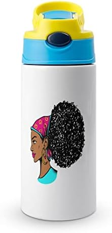 Афроамерикански црни жени изолација шише со вода со капаци со капаци од не'рѓосувачки челик, двојна wallидна канцеларија домашна чаша