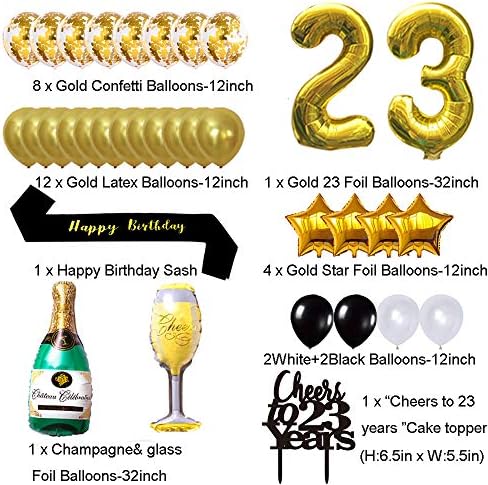 Злато 23-Ти роденден Украси комплет, Навива За 23 Години Банер Балони, 23-ти Торта Врвот Роденден Појас, Злато Ламба Фолија Раб Завеси, за 23 Роденден&засилувач;Годишнин?