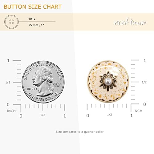 Craftisum 20 парчиња бел ретро кралски стил златни фолии емајл за шиење метални копчиња за палто -25мм -1 “