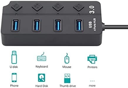 WPYYI USB 3.0 Центар Сплитер 4 Порта Со Голема Брзина Индивидуални Вклучување / Исклучување Прекинувач AC Моќ Адаптер За ЛАПТОП КОМПЈУТЕР