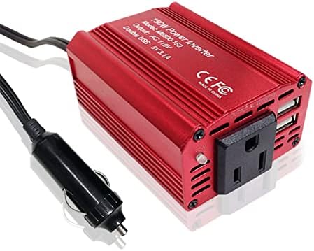 Инвертер за напојување на автомобили Vemote 150W DC 12V до 110V AC конвертор со 3,1A двојни пристаништа за полнење со USB и 1 адаптер за полнач за полначи на автомобили
