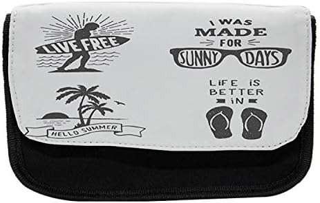Необична изрека кутија со молив, палми за очила за сонце на плажа, торба со молив со ткаенини со двоен патент, 8,5 x 5,5, јаглен сива сива боја