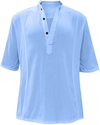 XXBR машки памук и постелнина хенли кошула хипи-обични маици со плажа лапчиња лаптолна јакна со полу-ракавици цврста маица