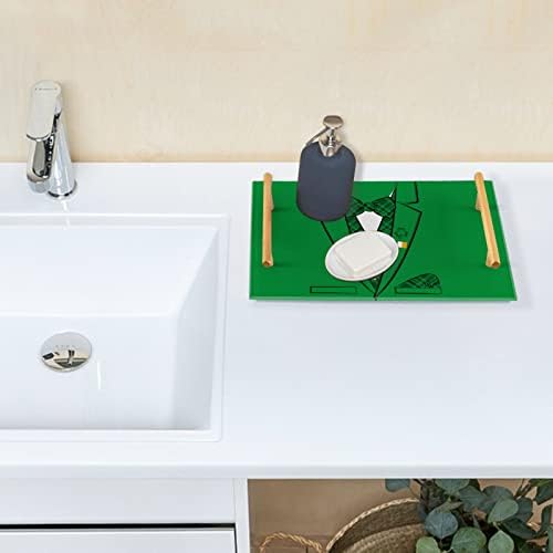 Акрилна табла за бања Далонан, правоаголен акварел Св. Патрик, лак, вратоврска зелена декоративна лента со златни рачки за кујна храна