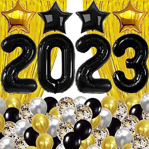 Katchon, црни и златни украси за дипломирање 2023 сет - 40 инчи, пакет од 42 | 2023 Балони за дипломирање со позадина на злато