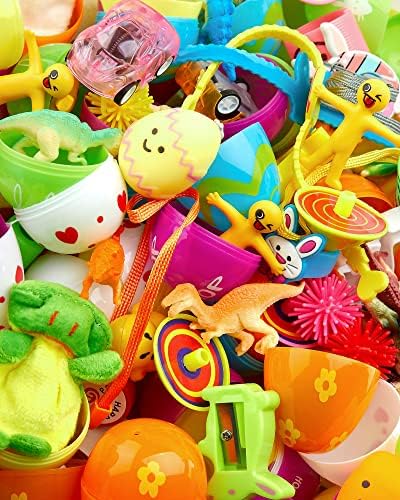 Минетом 80 Парчиња Шарени Пластични Префилени Велигденски Јајца со Играчки внатре,Префилираните Велигденски Јајца Вклучуваат Играчки