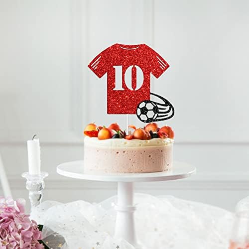 Далабер Фудбал 10 торта за торта, деца момчиња девојчиња 10 -та роденденска забава, декорација на фудбалска кошула нумери 10 знаци декор за торта, фудбалер роденденски