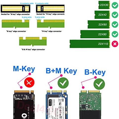Deal4Go B+M Key & B-Key Socket 2230/2242/2260/2280 M.2 NGFF NVME PCIE SSD до SATA III/II/I Адаптер за експанзија Адаптер