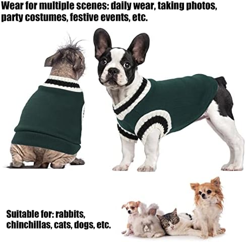 Топло палто за домашно милениче, V вратот Шарено во колеџ униформа во стилот на миленичиња плетење облека за облекување на облека за кутре мали средни кучиња есен и