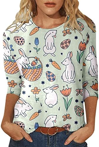 Womenенска среќна велигденска маица Велигденски јајца Смешно слатки 3/4 ракави за печатење на ракави Обични графички мета