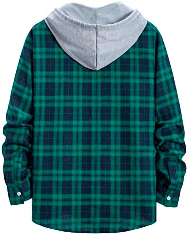 Мажите случајни есен и зимска карирана печатена кошула со качулка јака со долга ракав блуза кошула се потсмеваат на вратот на желката