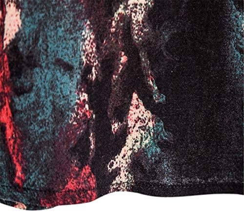 Бмисегм Фустан Кошула Мажи Етнички Лен Кратки Печатени Маица Лето Машки В-Вратот Ракав Машка Блуза