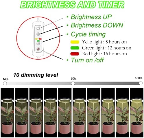 Растенија растат светлина, светлосен светлосен светлосен целосен спектар за растенија во затворен простор, прилагодлив за висина, автоматски тајмер, 5V низок безбе