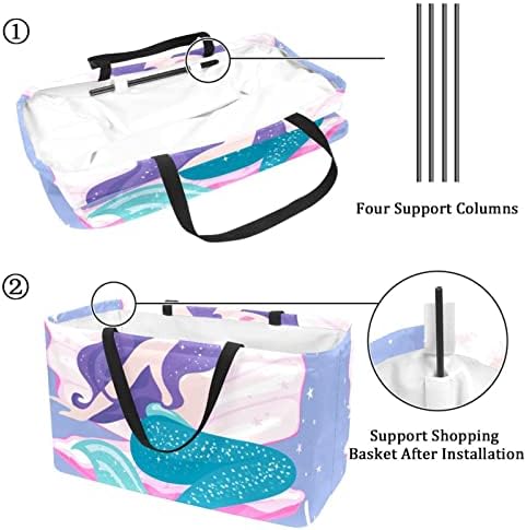 Кошница за еднократно шопинг сирена со виолетова коса преносна преклопна пикник намирници кеси за перење алишта за торба за торба