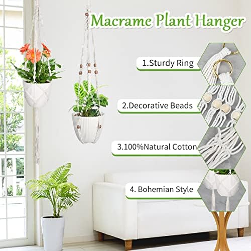 Закачалки за растенија Macrame - 6 пакет држач за висина на фабриката за виси - различни нивоа рачно изработени макромајски памучни јаже што висат насадувачи, за затвор?