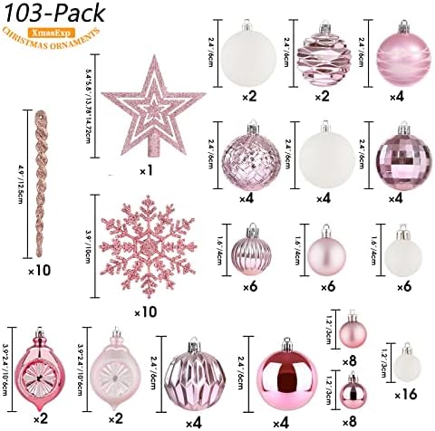Божиќни украси за Божиќни топка со 103 пакети разновидни расипувачки божиќни топка сет со еднократно рачно пакување за подароци за декорација на Божиќно дрво