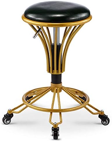 Столница за масажа со тркала ， ролери столче со зелено PU синтетичко кожно седиште ， прилагодлива висина 48-58 см ， Поддржана тежина