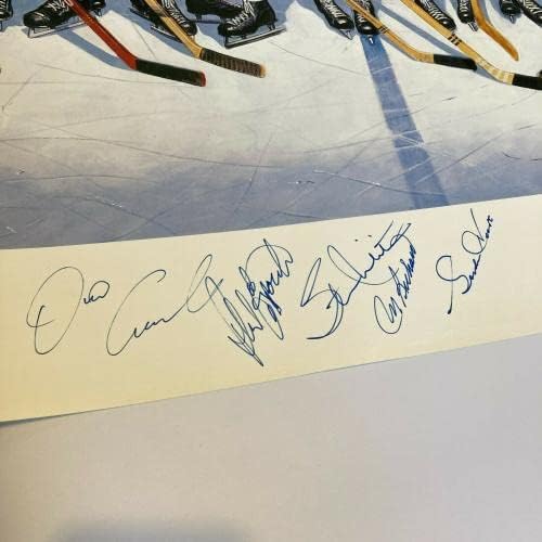 500 стрелци на голови потпишаа голема 23x38 лито фотографија 16 Sigs Gordie Howe JSA COA - Autographed NHL Art