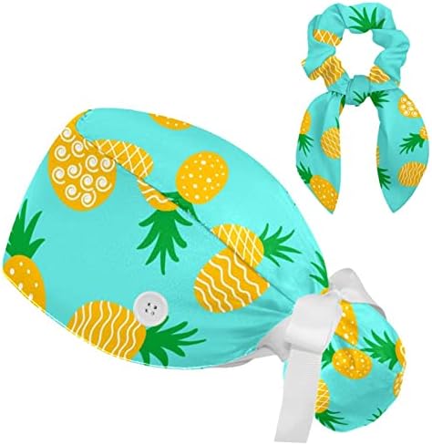 Медицински капачиња Муоум Прилагодливо работно капаче со копчиња и лак за коса, чиста ананас со лисја од палми на Хаваи