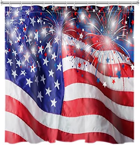 Лб Среќен Ден На Независноста Завеса За Туширање Американско Знаме Летање И Огномет Патриотски Завеси За Туширање во Бања 4 јули Завеса За