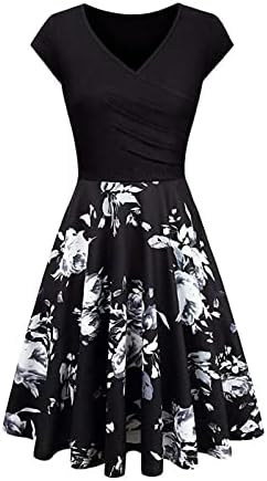 Wpoumv летни фустани за жени цветни печати краток ракав против фустан од вратот плус големина обичен линиски фустани трендовски