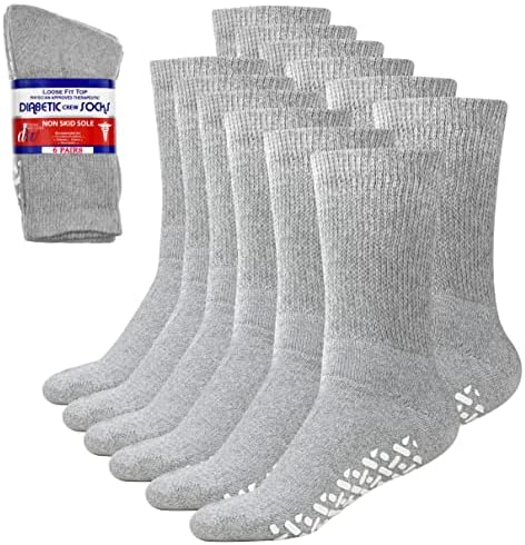 Дебра Вајтснер 6pk Не -обврзувачки лабав вклопна чорап - нелизгачки дијабетични чорапи за мажи и жени - екипаж, глужд